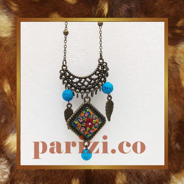 Traditional necklace with turquoise hand embroidery